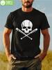 Plus Size Skull & Crossed Bats Baseball Graphic T-shirt - 100% Cotton Crew Neck Casual Tee
