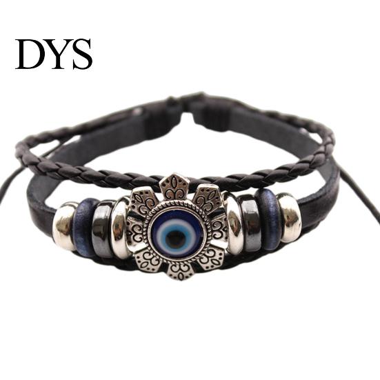 Faux Leather Bracelet Bohemian Multilayer Beads Vintage Geometric Decorative Gift Men Women Turkish Evil Eye Charm Jewelry for Daily Life Fashion