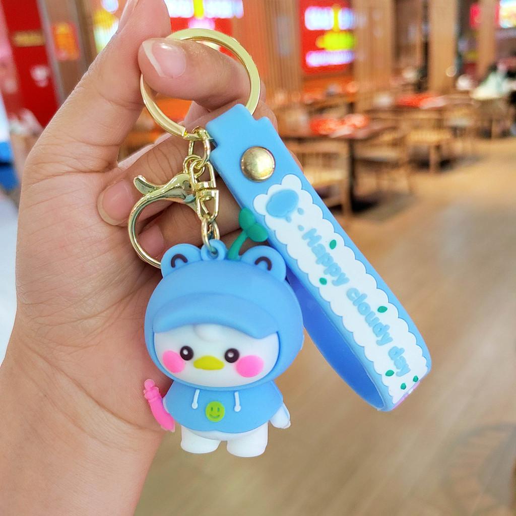 Cute Raincoat Blush Duck Keychain Silicone Figurine Car Accessory Gift For Friends
