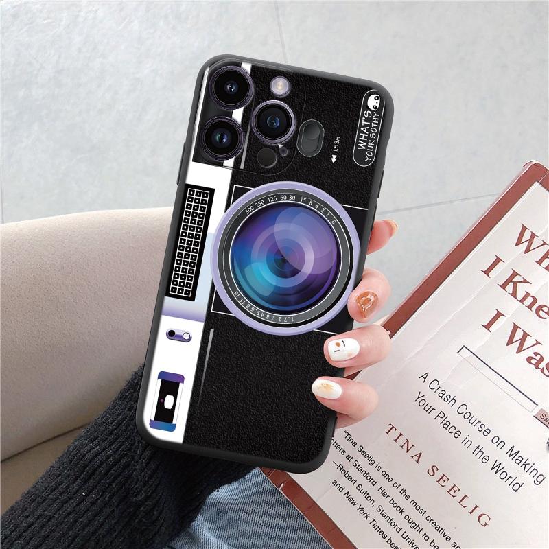 Tālruņa maciņi iPhone 15 Pro 6 14 XS 13 Max XR 12 Mini 7 Plus X SE 8 11 Funny Retro Camera Phone Rakstains mīksts TPU triecienizturīgs bufera apvalks