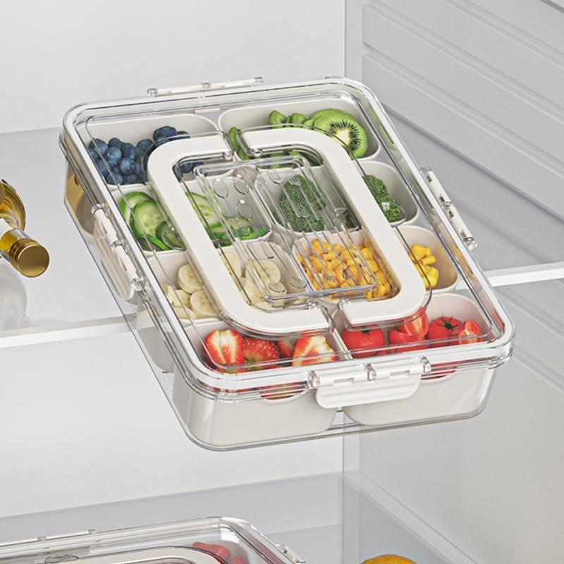 Portable Snackle Box Container 8 Compartment Clear Snack Platters Divided Serving Tray With Lid And Handle For Candy Veggie