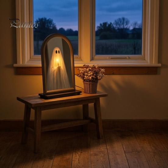 Gothic Interior Accents Halloween Light Up Ghost Mirror, Holding Candle on Spooky Creepy Mirror Decorations Indoor for Wall Table Mantel Room