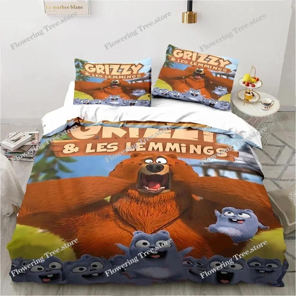 Cartoon Grizzy N Lemmings Bedding Set Duvet Cover Bed Set Quilt Cover Pillowcase Comforter king Queen Size Boys Adult029