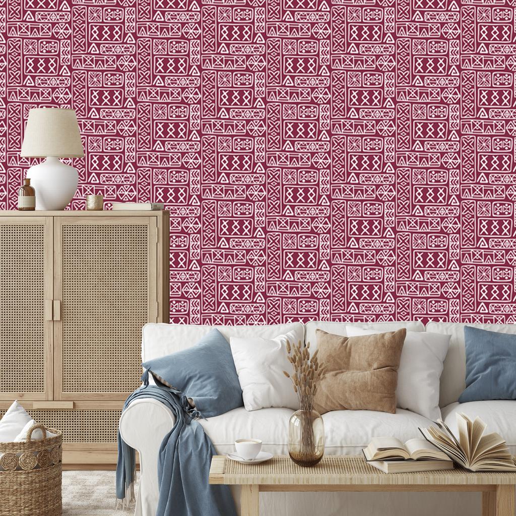 Polynesian Geometric Pink Wallpaper 50x1000