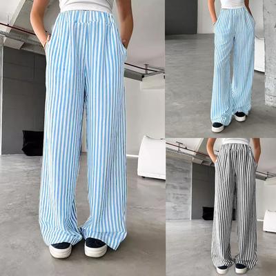 Mode Femme Rayures Taille Haute Taille Élastique Pantalon Mince