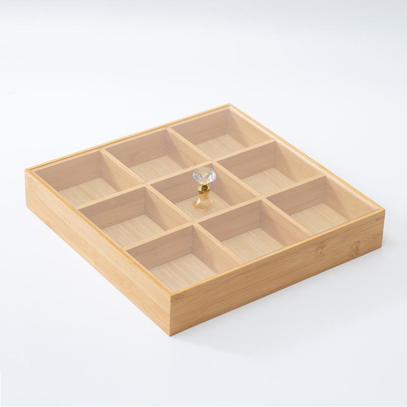 Bamboo Storage Box Geometric Square Grid Desktop Storage Container Jewelry Storage Box Make Up Organizer Jewelry Organizer