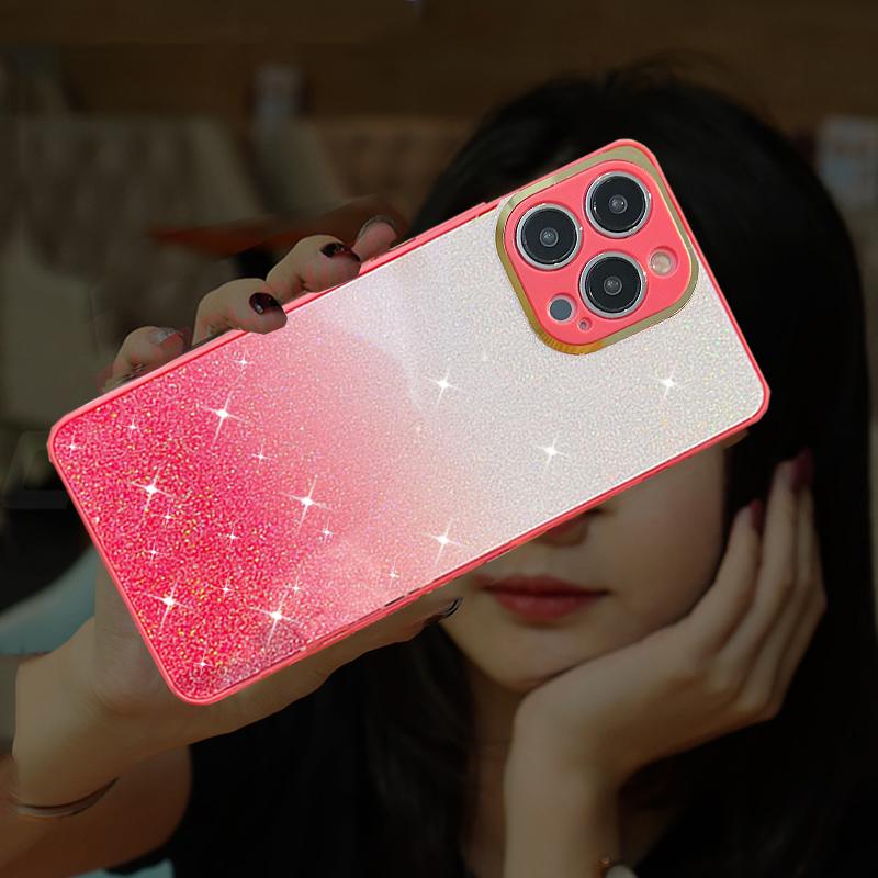 Shining Gradient Soft Silicone Phone Case For iPhone 15 14 13 12 11 Pro Max X XR XS Max 7 8 15 Plus Glitter Lens Camera Protection TPU Back Cover