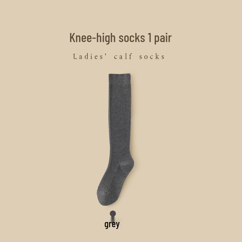 Women s Japanese Style Thick Warm Calf & Thigh-High Socks - Black, Spring/Autumn, Slimming, High-Top JK Fashion. One Size серый
