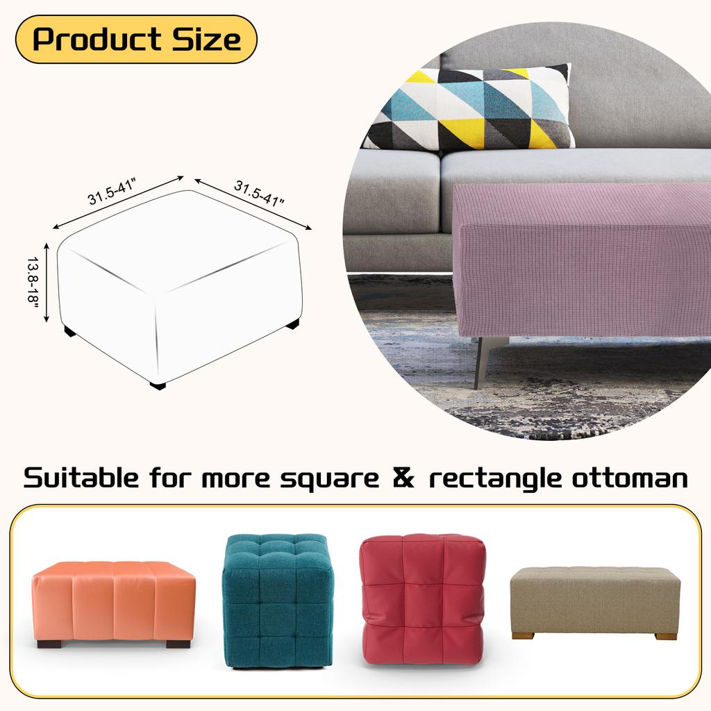 3 Sizes Square Ottoman Cover S/M/L Stretch Ottoman Slipcovers Elastic Foot Stool Foot Rest Protector for Living Room Bedroom