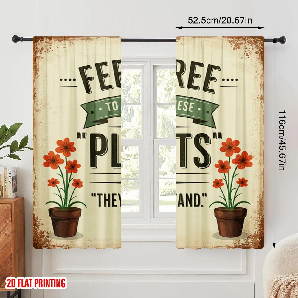 2 Stück 2D Flachdruck Party Fenster Vorhänge Fühlen Sie sich frei Sprechen Pflanzen Polyester Ohne Strom Familienfeier Perfekt für Tür