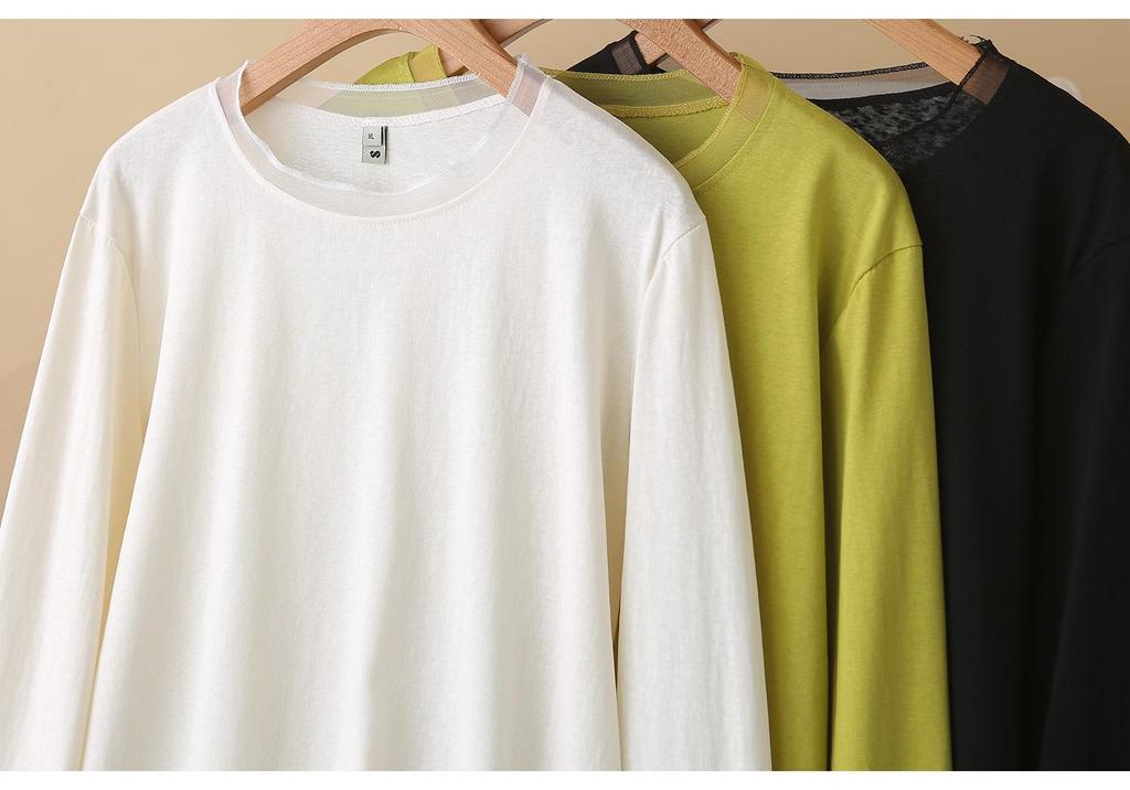 2026 Spring Plus Size Women's Mesh Splicing Long Sleeve Round Neck Base Layer Top for Chubby Girls