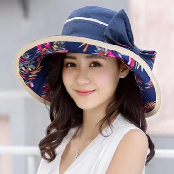WTEMPO Women Double-sided Bucket Hats Summer Sunshade Capa Fashion Solid Color Foldable Sunscreen Bow Caps