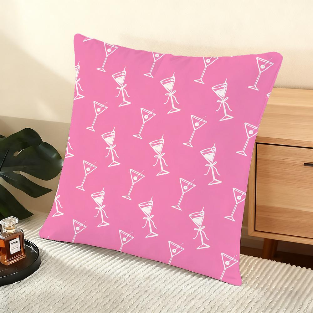 Cocktail Pattern Cushion Cover Soft Short Plush Pillow Cover Smooth Cozy Texture Aesthetic Cushion Case Home Decor