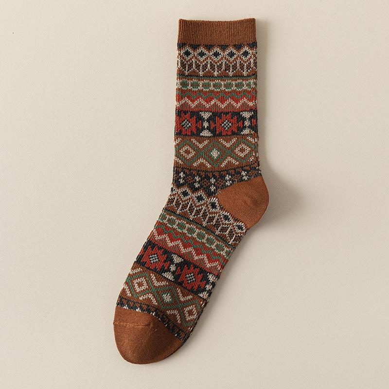Ethnic-style Socks for Women In Spring and Autumn, Retro Mid-top, Winter Warm and Casual Cotton Socks That Make You Look Slimmer