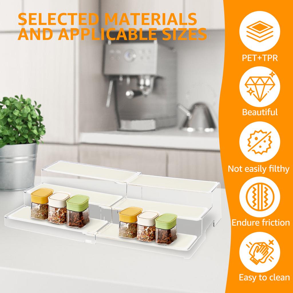 3 Tier Expandable Perfume Organizer Nonslip Tiered Spice Display Stand Versatile Perfume Tabletop Shelf for Kitchen Spice Rack