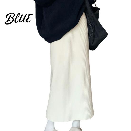 Midi Skirt Women High Waist Loose Fit Ribbed Knitting Solid Slimming High-waisted Color Autumn Winter Straight