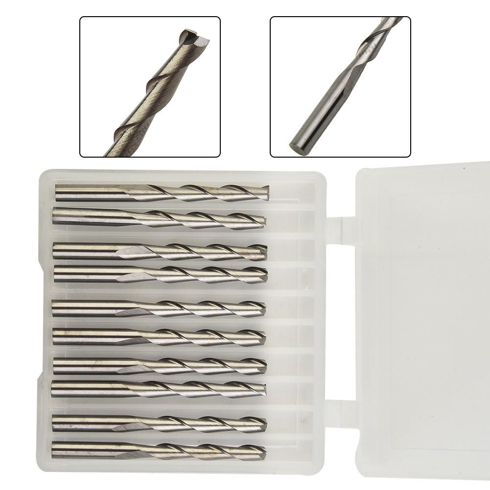 10pcs 1/8 Inch 2-Flutes Flat Nose Spiral Carbide End Mill CNC Router Bits 22mm