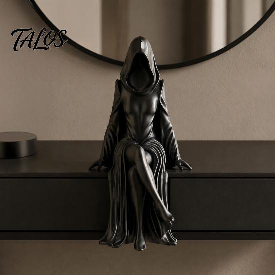 Dunkle Ästhetik Raumakzente Gotische Kapuzenlose Hexenfigur, Sitzende Dame Nische Künstlerische Heimdekoration Figur, 3D-gedrucktes Ornament