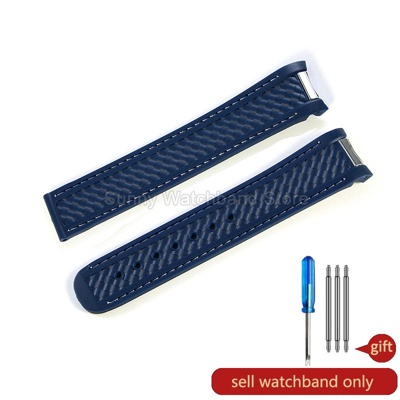 

Folding Buckle Black Blue for Omega Speedmaster 20mm Silicone Watchband Curved Interface Sweat Resistant Soft Easy To Clean 20mm