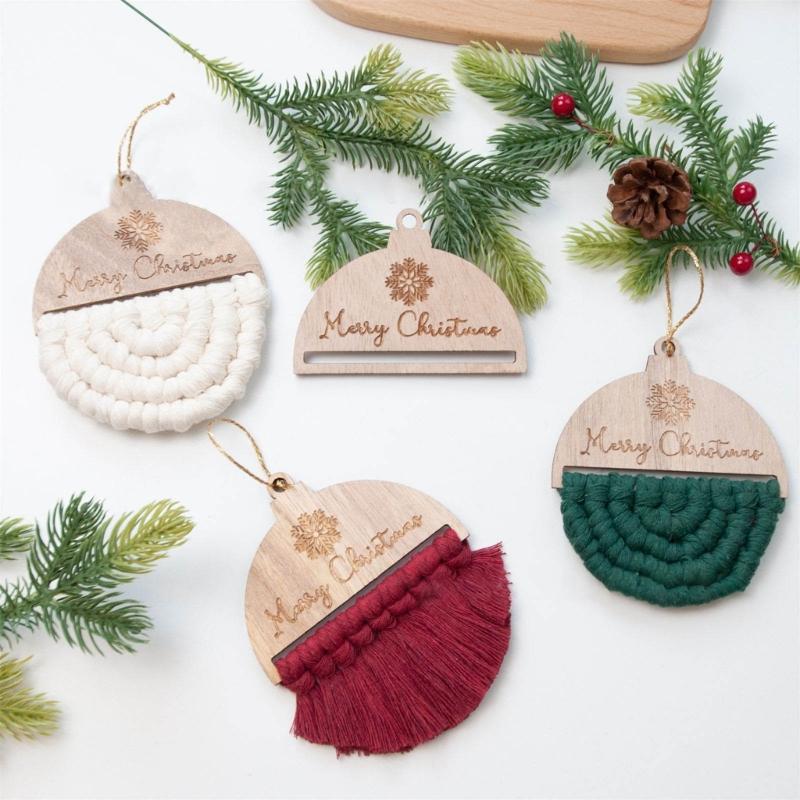 6pcs DIY Woven Rope Christmas Tree Ornaments Unfinished Wood Slices Decorations
