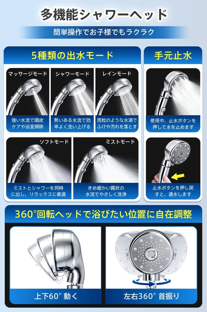 Bubble Shower Head Innovation Shower Over Water High Cleaning 5 Water Flow Handheld Stop Water Flow and Bubbles Deeply Clean Hair Skin and Heat