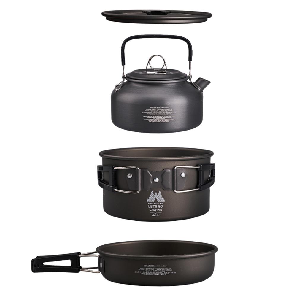 

3Pcs/Set Camping Cookware Set Aluminum Alloy Tableware Pot Pan Set Lightweight Cookware Kit for Outdoor Fishing Camping
