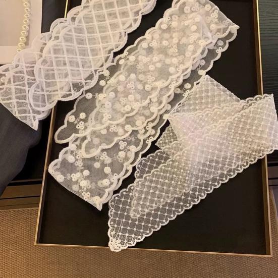 Women Silk Scarf Hollow Embroidery Lace Floral Leaf Design Ribbon Solid Color Lightweight Hair Tie Street Wear