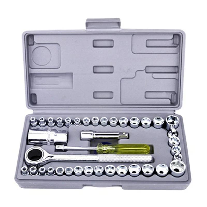 40Pcs of Combination Tools for Automobiles Motorcycles Ratchet Wrenches Bread Multifunctional Maintenance Tools Socket Wrenches
