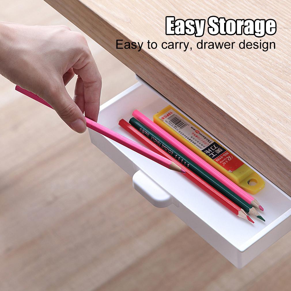 Self-Adhesive Hidden Storage Box Under the Table Makeup Organizer Under Desk Storage Drawer Organizer Box Stationery Storage