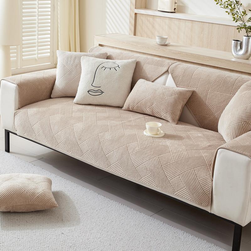 Plush Sofa Cushion Winter Thickened Plush Simple Modern Four-Season Seat Cushion Combination Non-Slip Leather Sofa Cover Cover Cloth