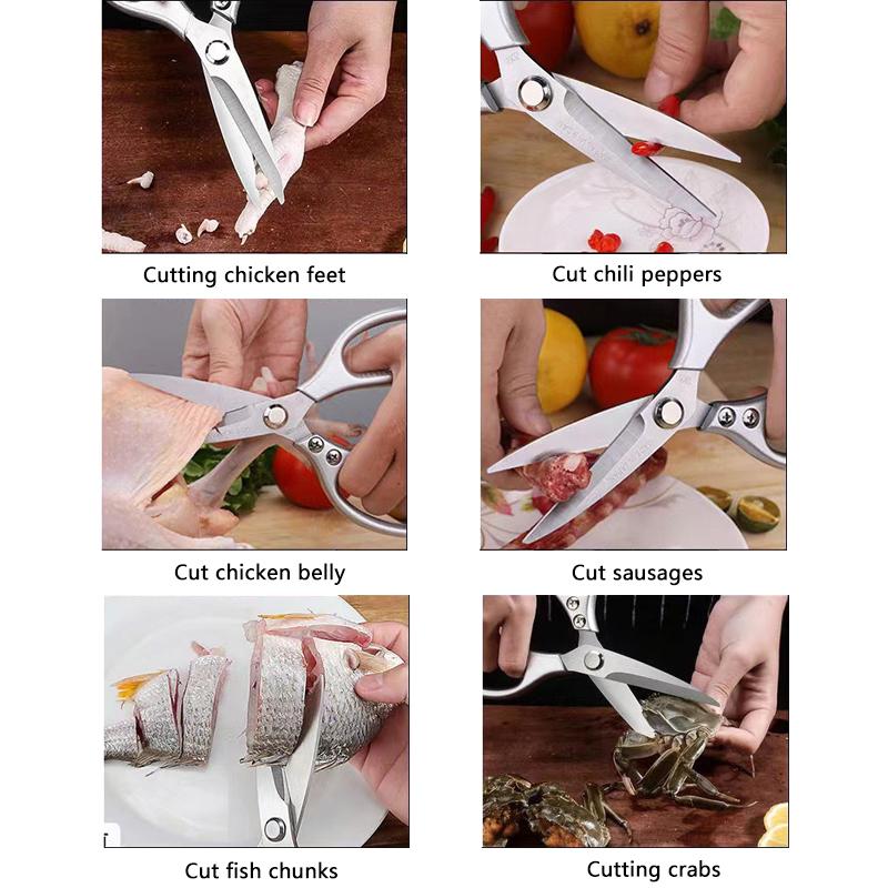 Professional Stainless Steel Kitchen Scissors With Aluminum Alloy Handle - Perfect For Cutting Chicken Bones Meat Fish