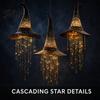 Outdoor Halloween Porch Decor Lighted Witch Hat Hanging Chime LED Glowing Wizard with Sparkling Star String Lights Swinging Tassels Indoor