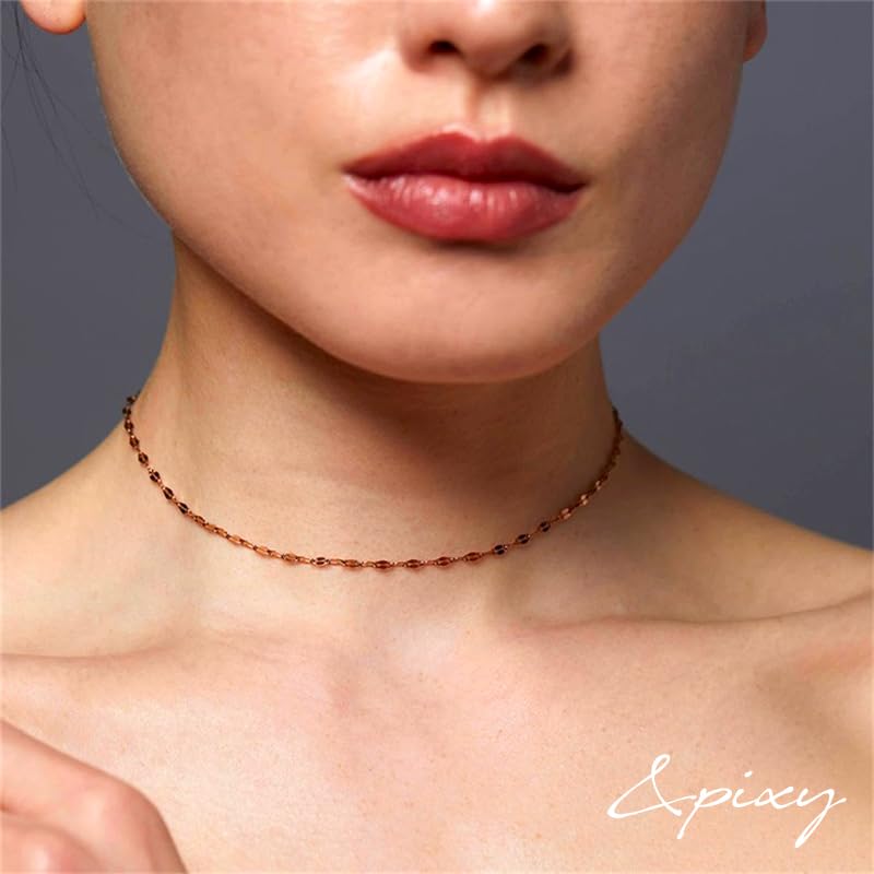 Petal Choker Necklace 316L Surgical Stainless Steel Allergy Safe Medical Gold Simple Skin Friendly Gold [Pixy Jewelry] Women's (Pink 35+3cm)