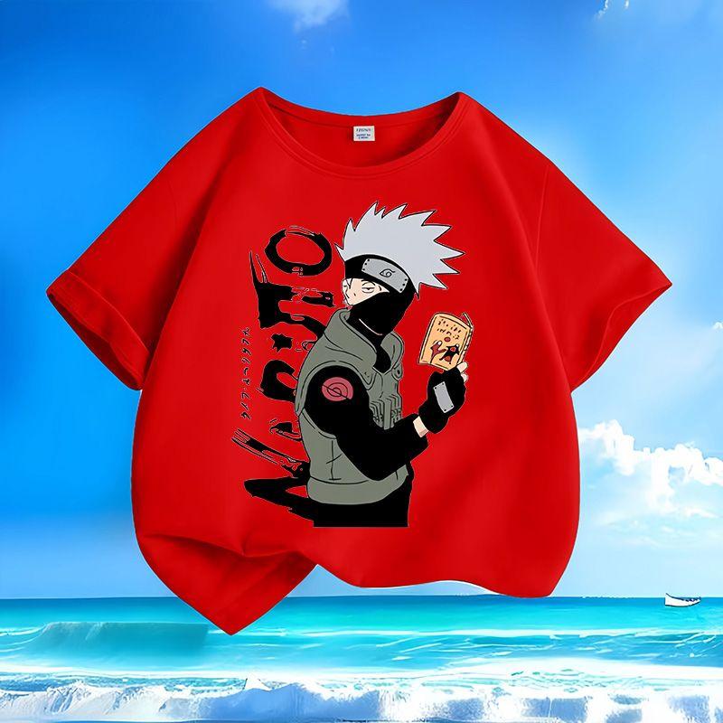 Boys' and Girls' Fashionable Naruto-style Shirts for Summer, Loose-fitting Pure Cotton T-shirts for Children