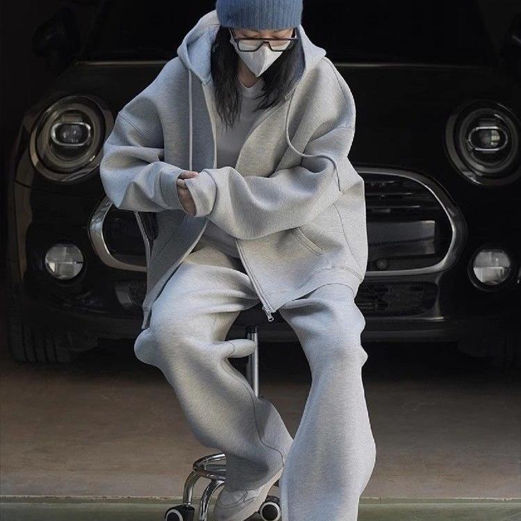 Women's 2025 Street Style Hoodie & Wide-Leg Pants, Autumn/Winter Thickened Casual Tracksuit Two-Piece Set