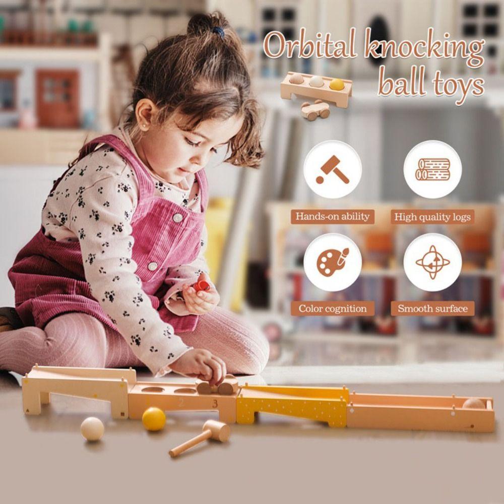 Interactive Toys Stacking Building Blocks Wooden Trolley Track Sliding Ball  Birthday Gifts