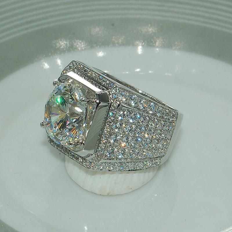 European & American Style Men's Diamond Ring - White, Dominant, Micro-Inlaid, Full Diamond Design