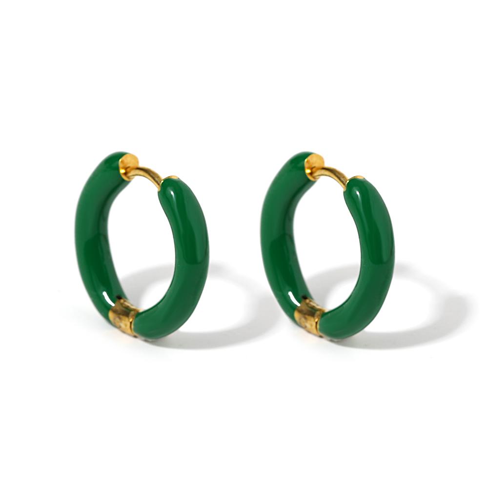 

AENSOA Colorful Enamel Stainless Steel Hoop Earrings for Women Geometric Round Circle Earrings Trendy Gold Color Jewelry зелений