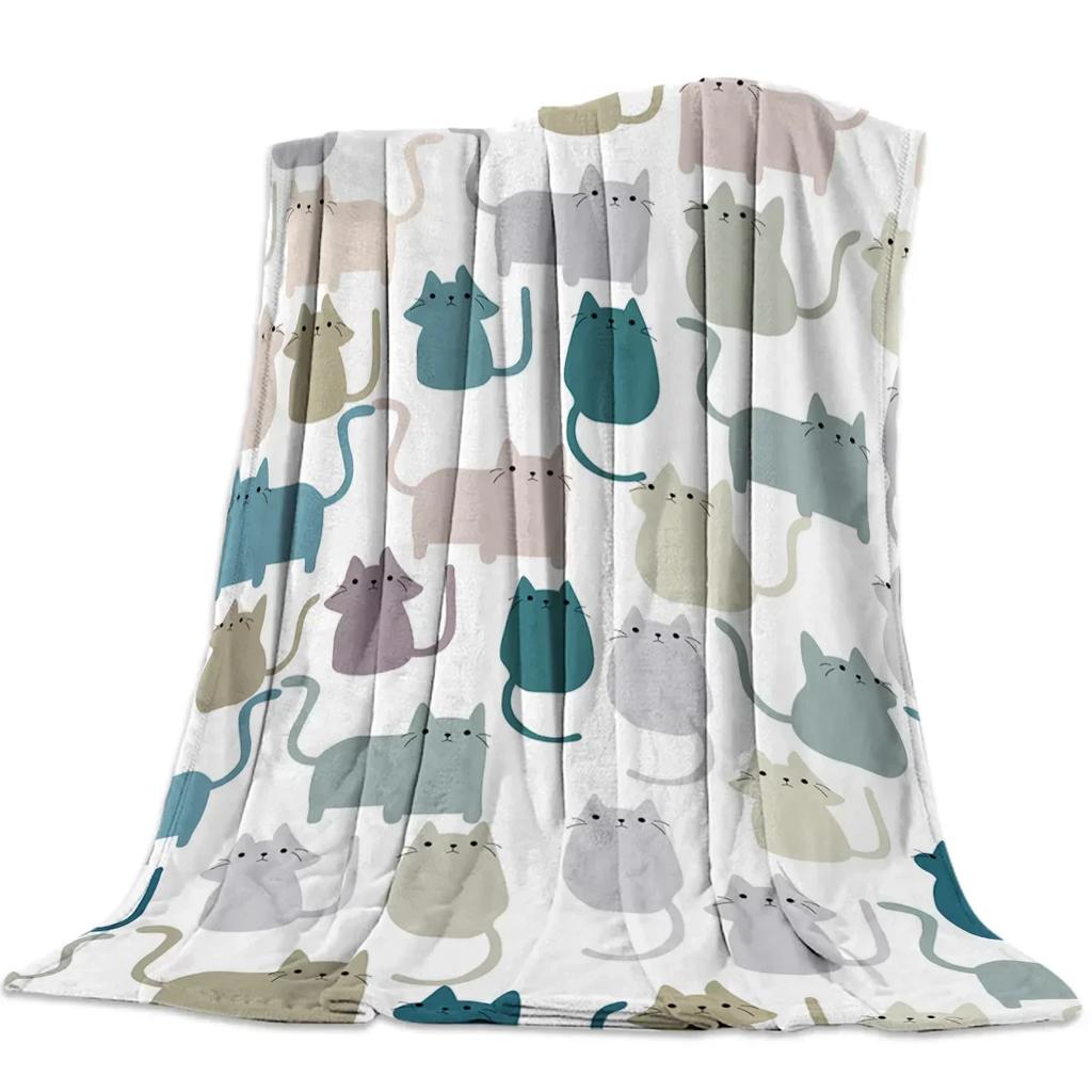 Schwarz-Weiß-Katzenmuster Flanell-Kuscheldecke für Sofa Bett Couch Weich Leicht Gemütlich Kinder Erwachsene Reisen Camping Geschenke