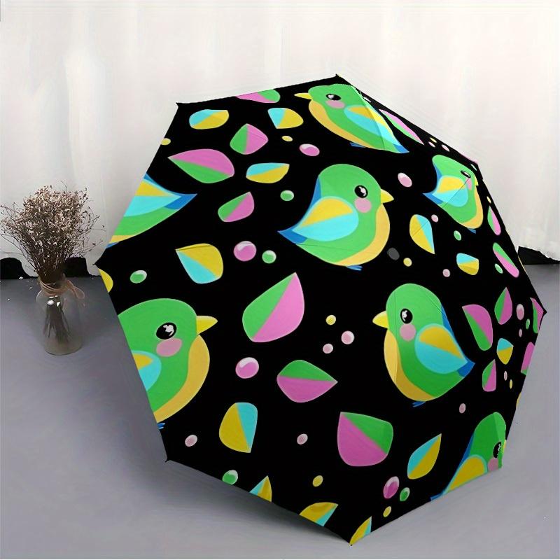 1pc Colorful Birds Pattern Automatic Folding Umbrella, Portable & Foldable Design with 8 Ribs, Casual Outdoor Accessory Yy250805065