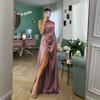 Western Style Elegant Socialite Sexy Split Dress Women Pleat Slimming Slim fit Outer Wear Banquet Evening dress Long dress