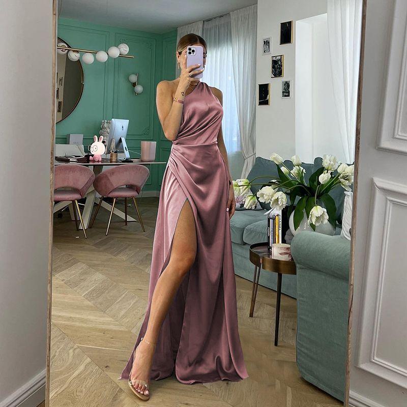 Western Style Elegant Socialite Sexy Split Dress Women Pleat Slimming Slim fit Outer Wear Banquet Evening dress Long dress