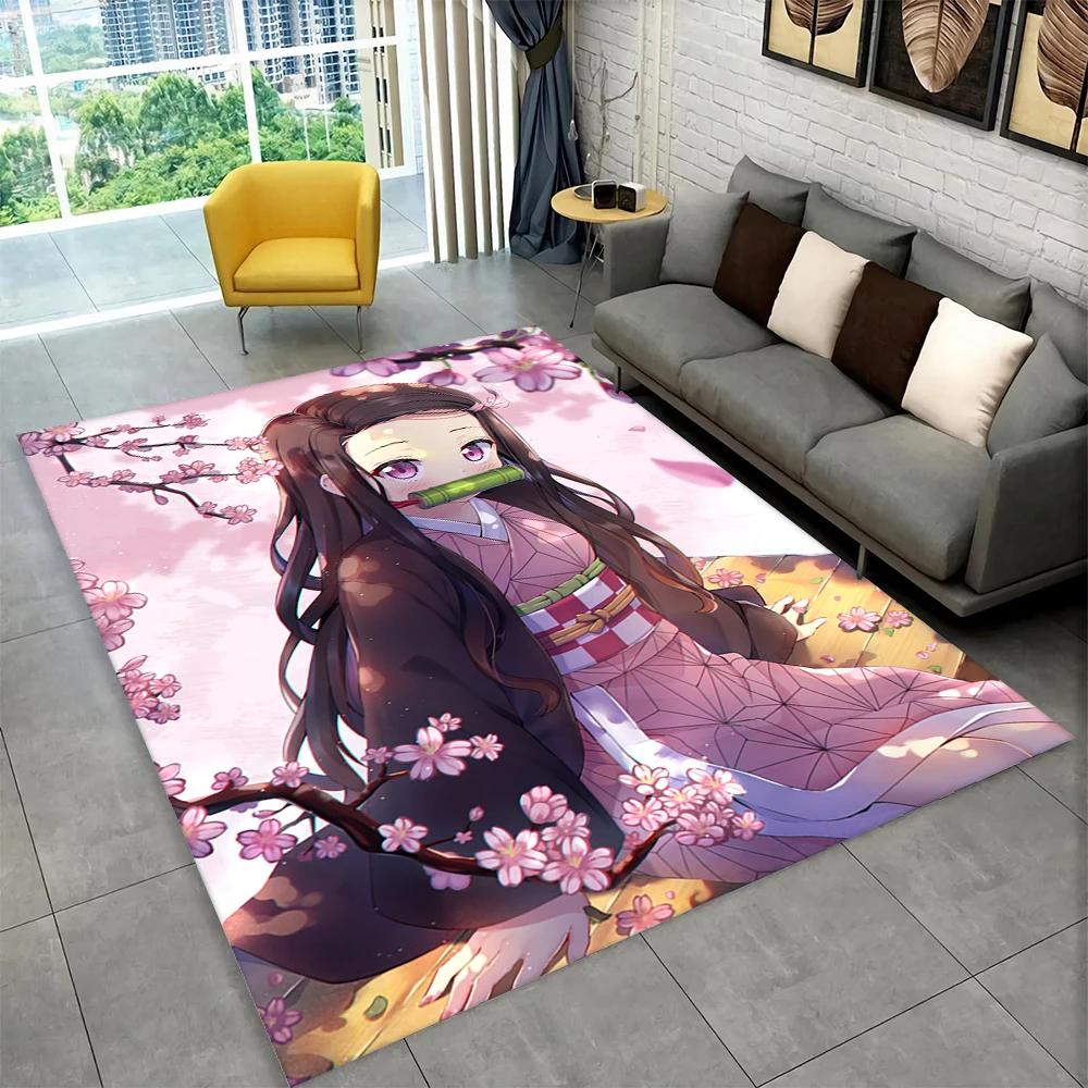 Anime Kamado Nezuko Demon Slayer Area Rug,Carpet Rug for Living Room Children Bedroom Sofa Doormat Decor,Kid Non-slip Floor Mat