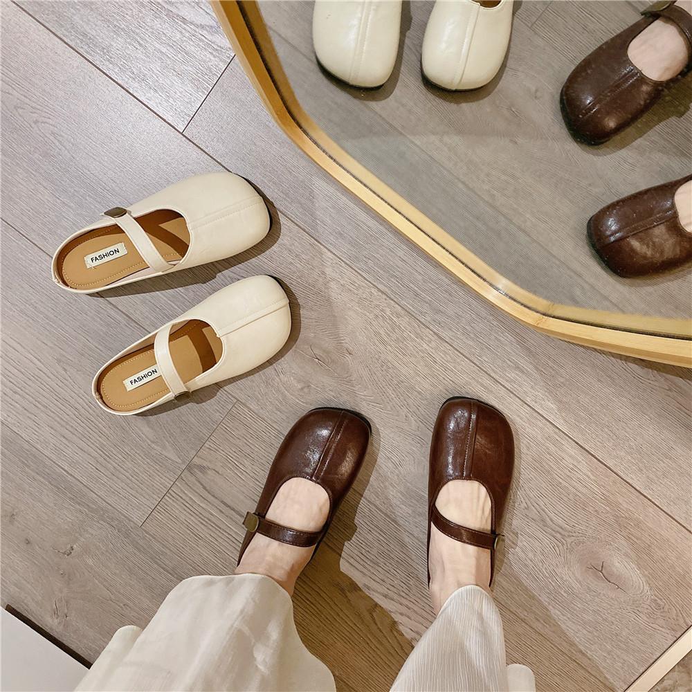 Mary Jane shoes soft sole not tired feet women's shoes bag head half slippers women's summer wear new with skirt lazy sandals