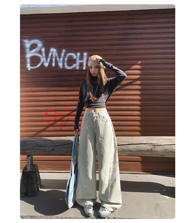 Army Green Retro High-Waisted Wide-Leg Cargo Pants for Women - Slimming and Loose Fit