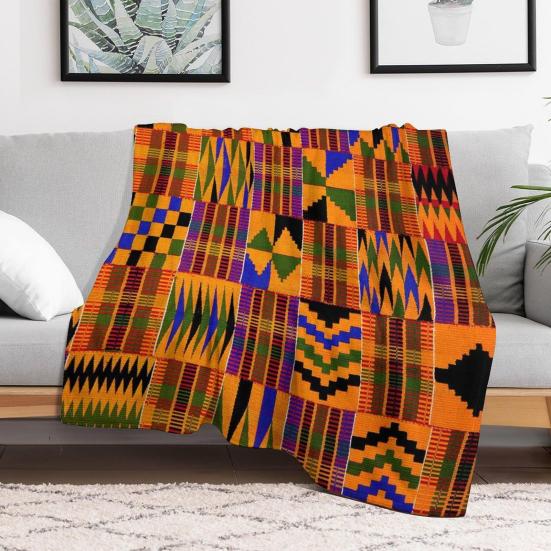 Flannel Kente Blanket African Tribal Ethnic Print Throw Blanket Geometric Colorful Cozy Blanket for Men Women Kids Home Couch Bed Decor