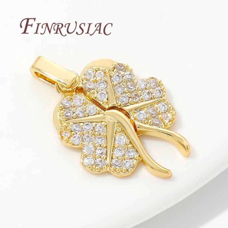 18K Real Gold Plated Charms For Jewelry Necklace Accessories Brass With Zircon Heart Pendants DIY Jewelry Making Supplies
