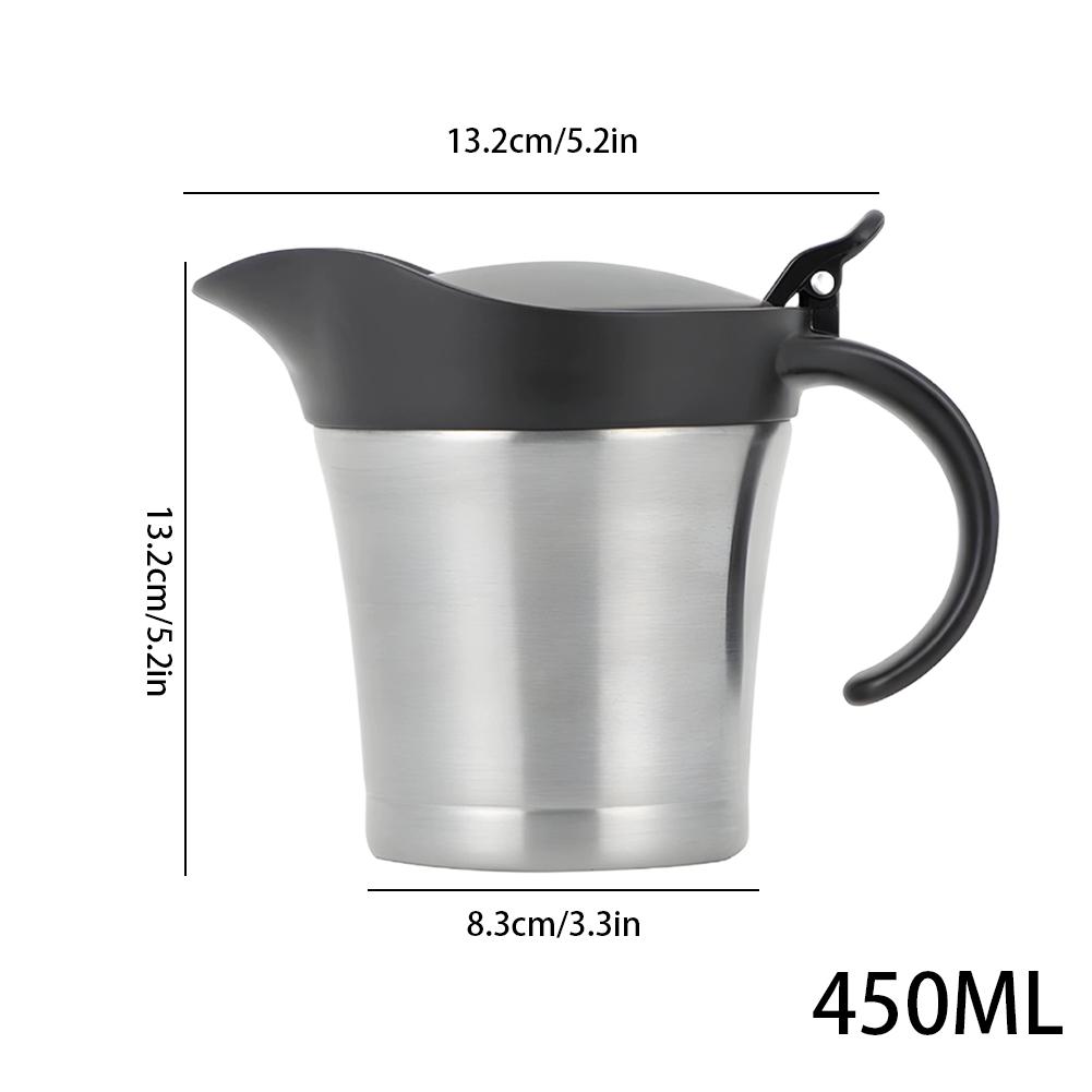 304 Stainless Steel Gravy Jug 450ML Sauce Dispenser Double Insulated Sauce Gravy Boat Vinaigrette Pot with Hinged Lid for Home