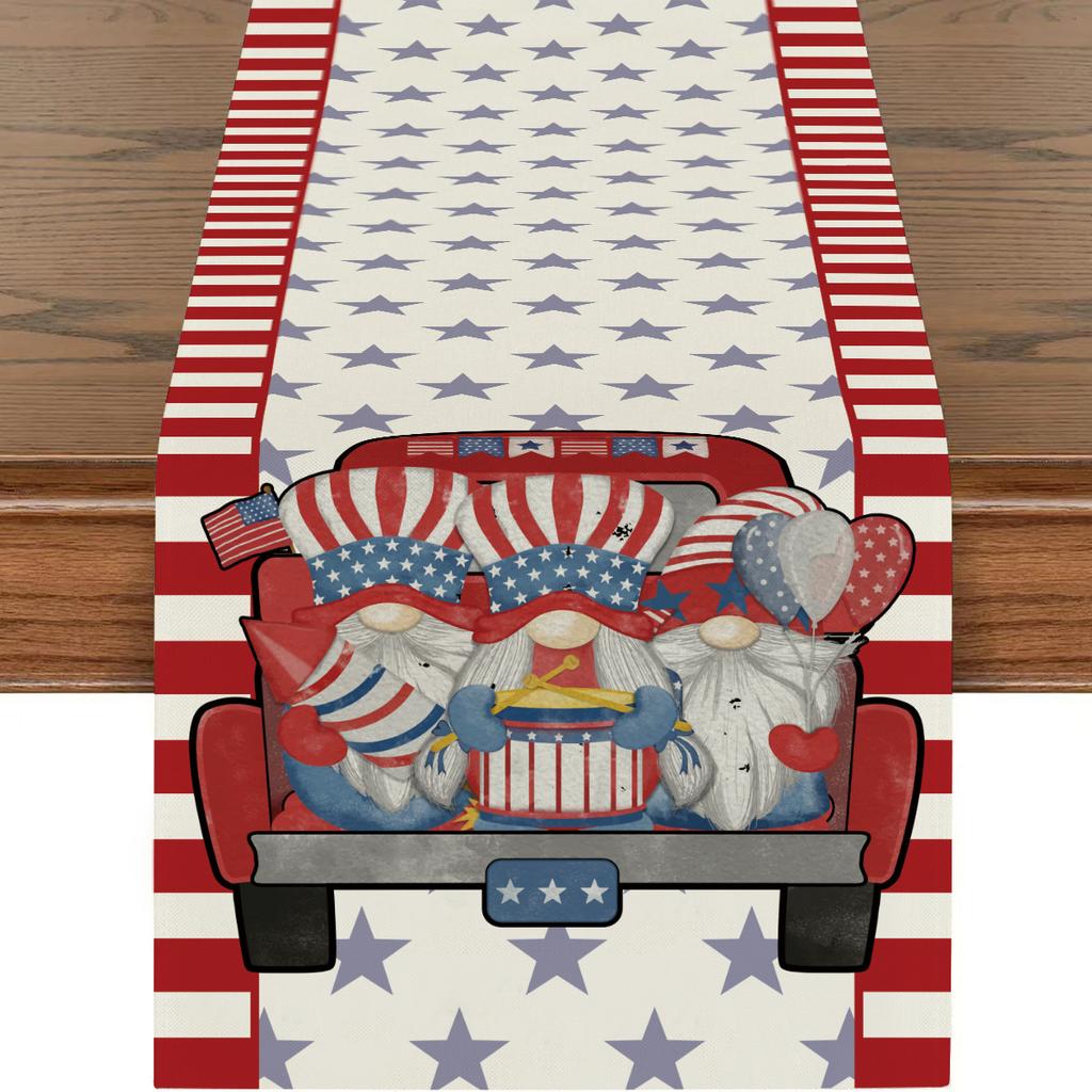 Amazon Temu Beliebt Sommer Unabhängigkeitstag Sonnenblumen-Druck Dekorative Leinen Tischflagge Tischdecke