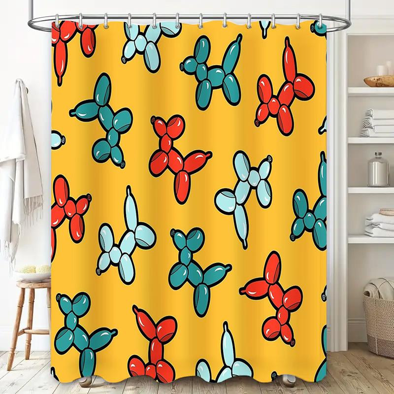 Balloon Shower Curtain Cute Cartoon Animals Kids Bathroom Decor Waterproof Fabric Washable Nursery Teen Room Backdrop